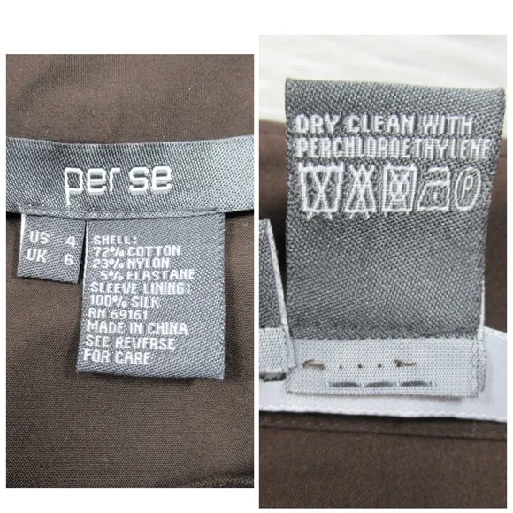 PER SE Brown Puff Sleeve Button Front Shirt Office Blouse Top Women's Size 4 - Picture 10 of 10